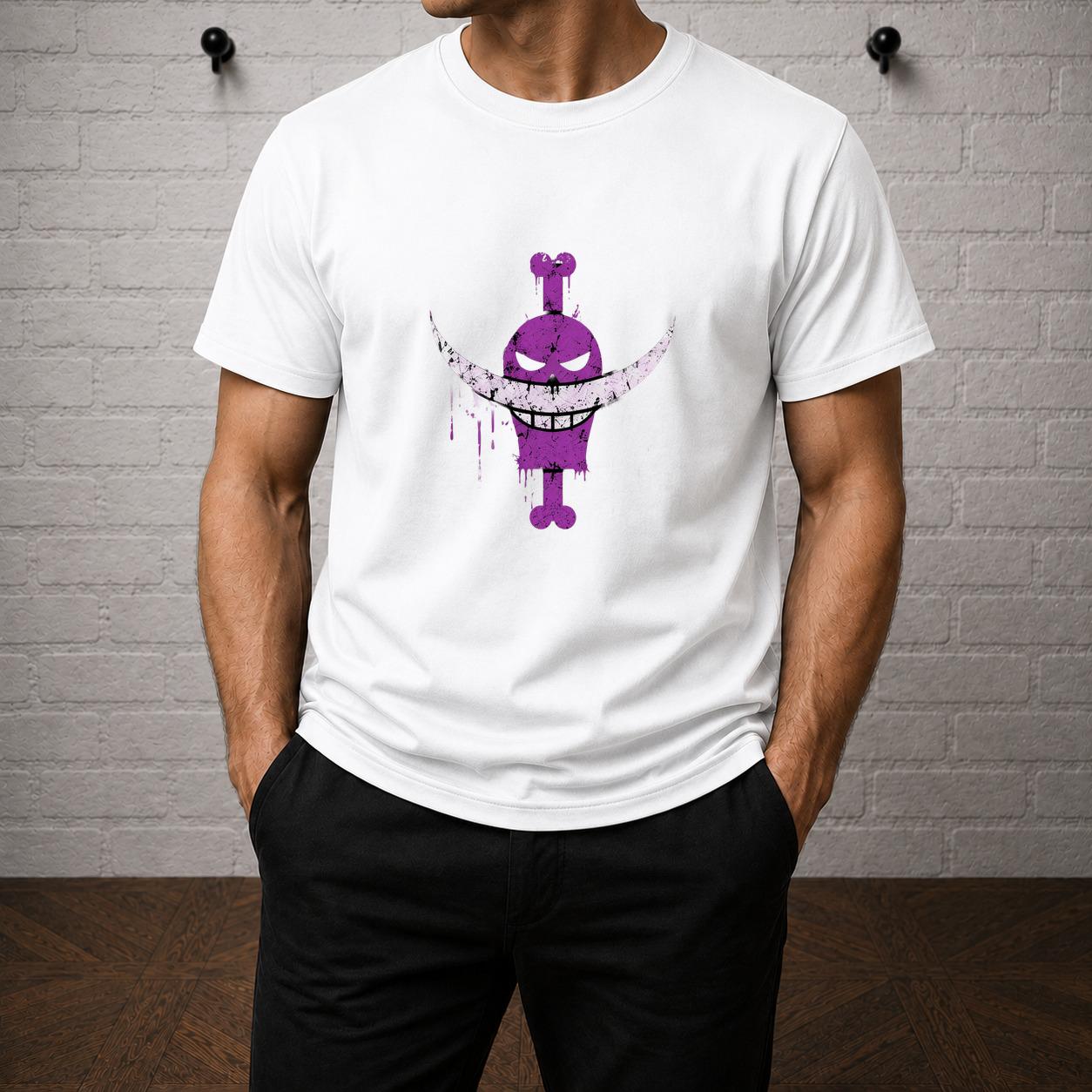 One Piece Whitebeard Pirates Anime T-Shirt, Distressed Jolly Roger Graphic Tee