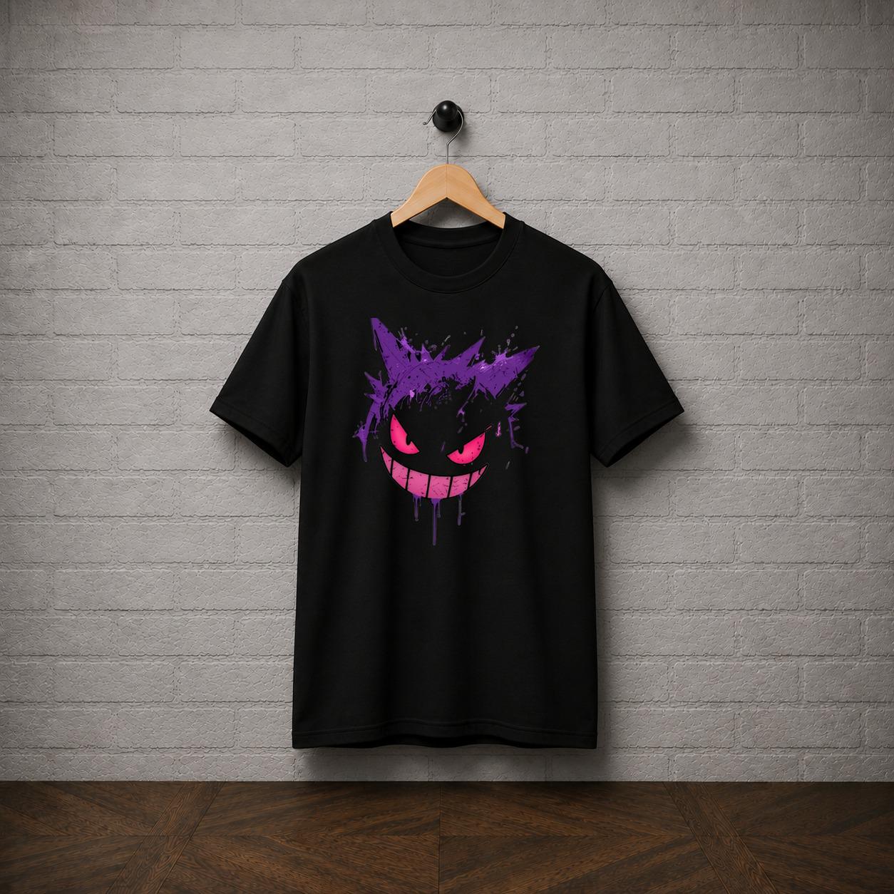 Gengar T-Shirt, Spooky Ghost Type Anime Graphic Tee, Gamer Streetwear