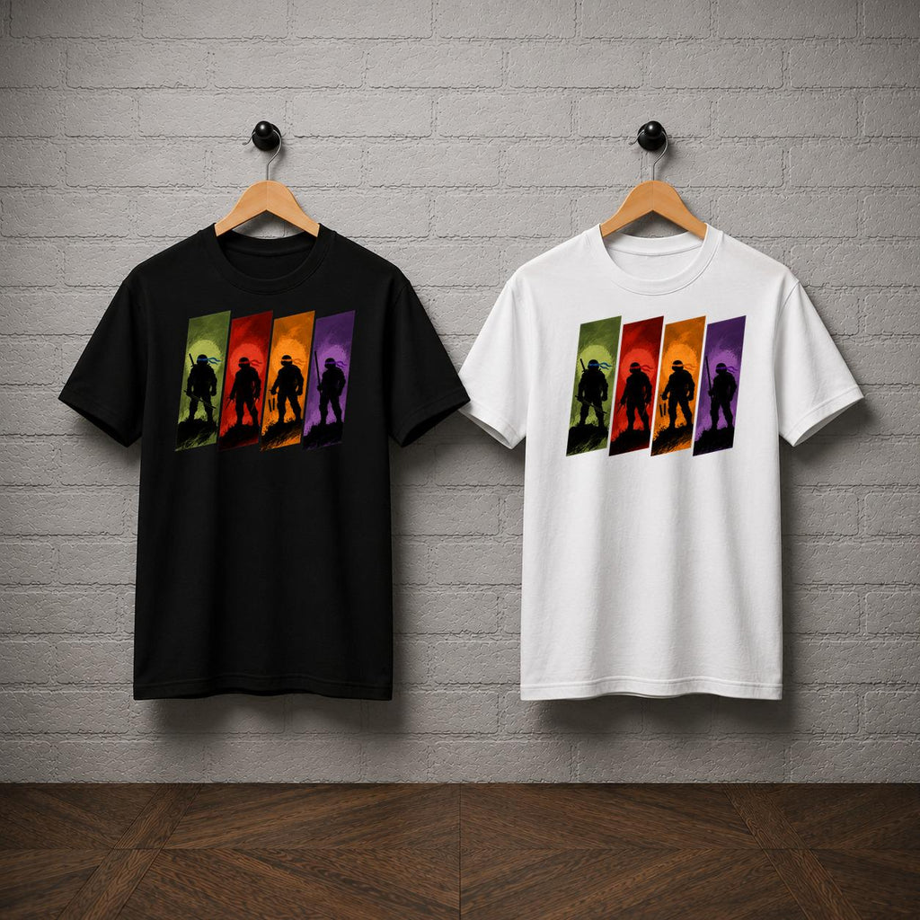 TMNT Ninja Turtle Silhouette T-Shirt, Retro Cartoon Graphic Tee