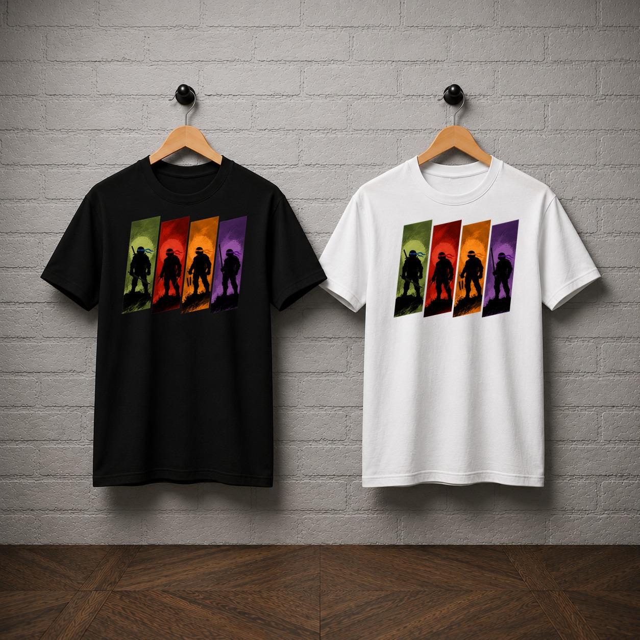 TMNT Ninja Turtle Silhouette T-Shirt, Retro Cartoon Graphic Tee