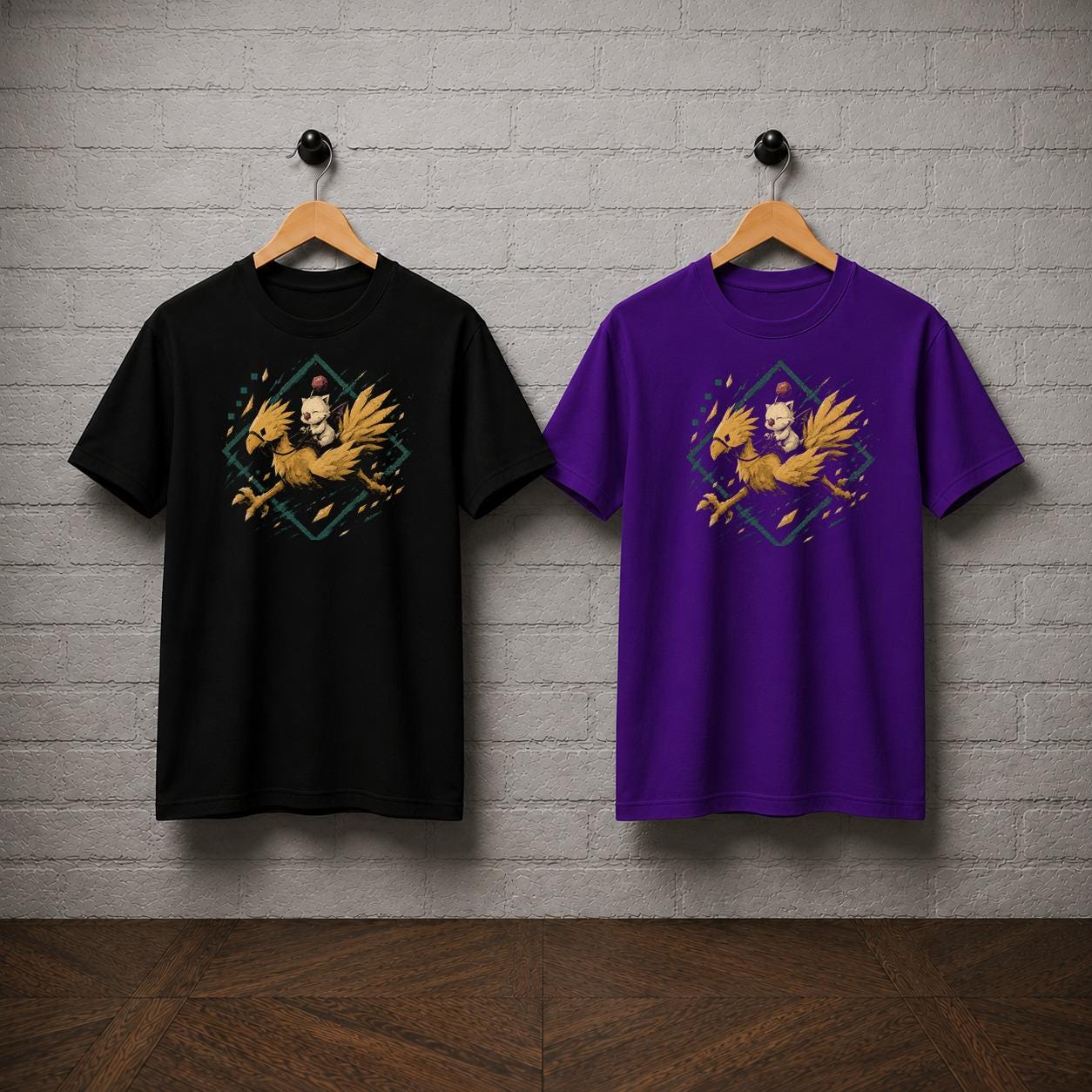 Chocobo Moogle T-Shirt, Final Fantasy Shirt, Choco Mog Summon JRPG Graphic Tee, Retro PlayStation