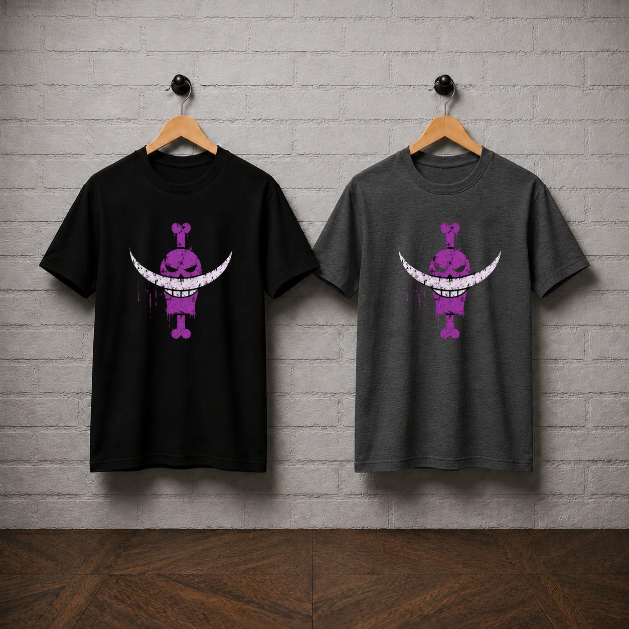 One Piece Whitebeard Pirates Anime T-Shirt, Distressed Jolly Roger Graphic Tee