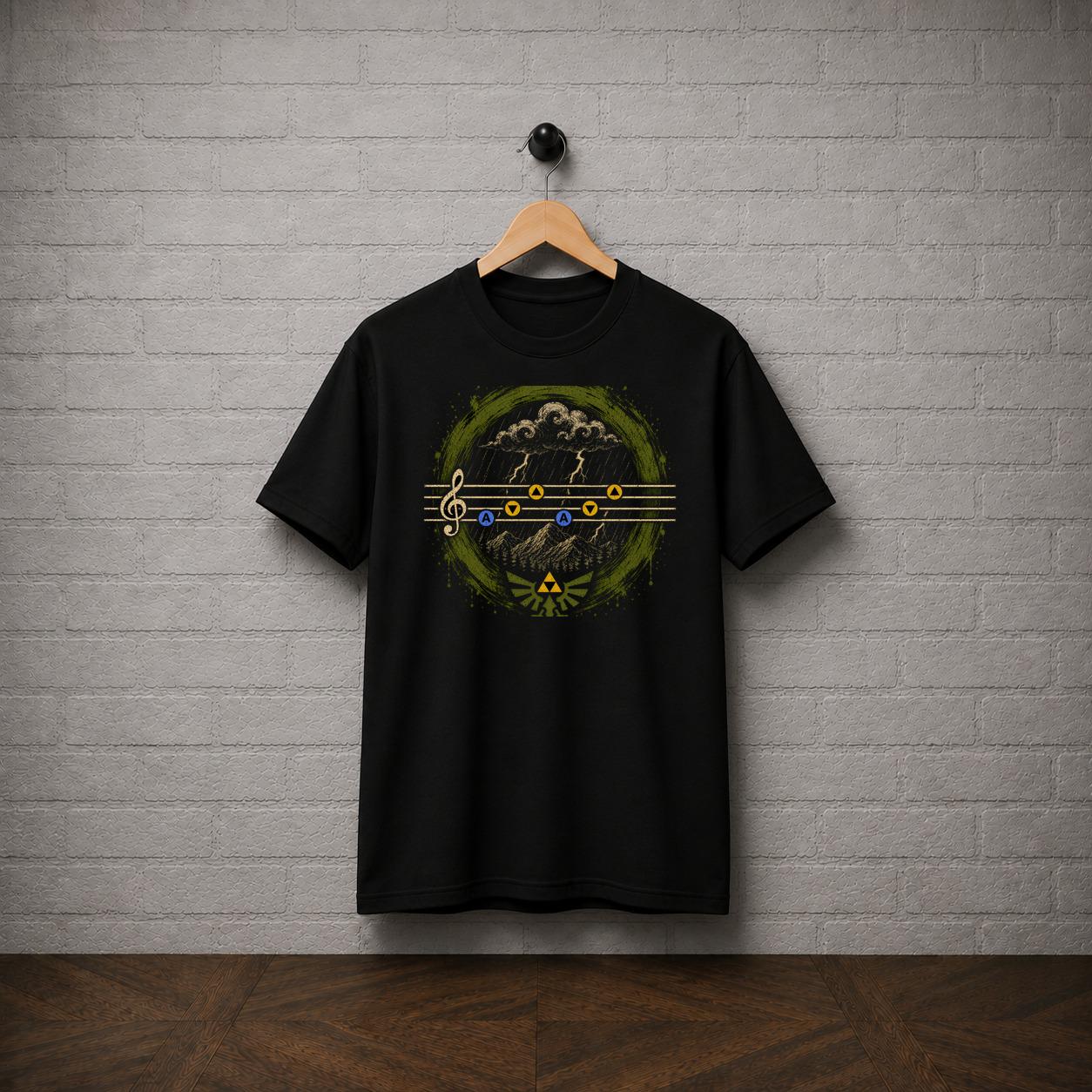 Zelda Song of Storms T-Shirt, Ocarina of Time Music Tee, Hyrule Gamer Graphic