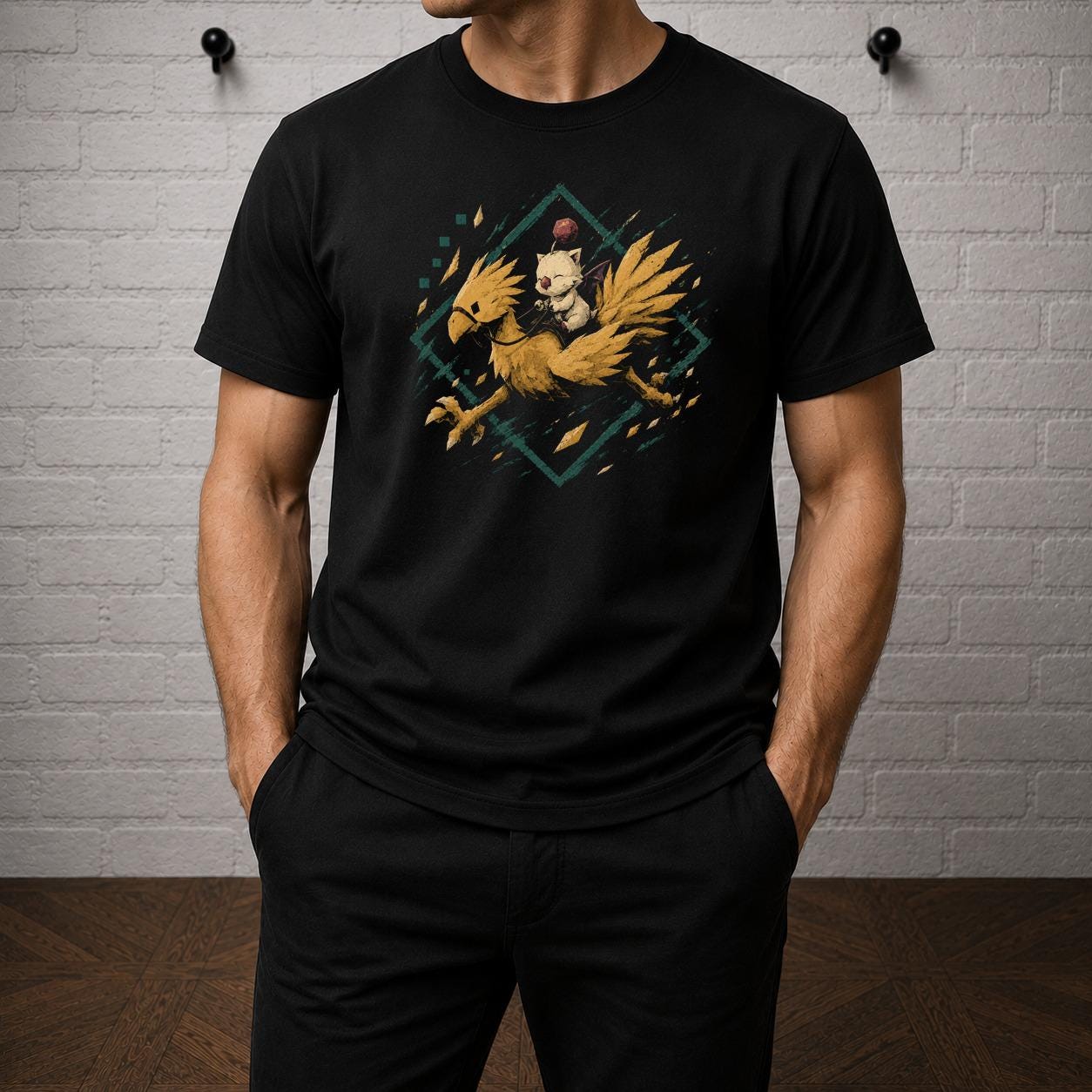 Chocobo Moogle T-Shirt, Final Fantasy Shirt, Choco Mog Summon JRPG Graphic Tee, Retro PlayStation