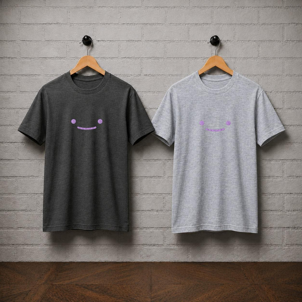 Ditto Inspired Minimalist T-Shirt, Purple Smile Graphic Tee, Anime Gamer Apparel