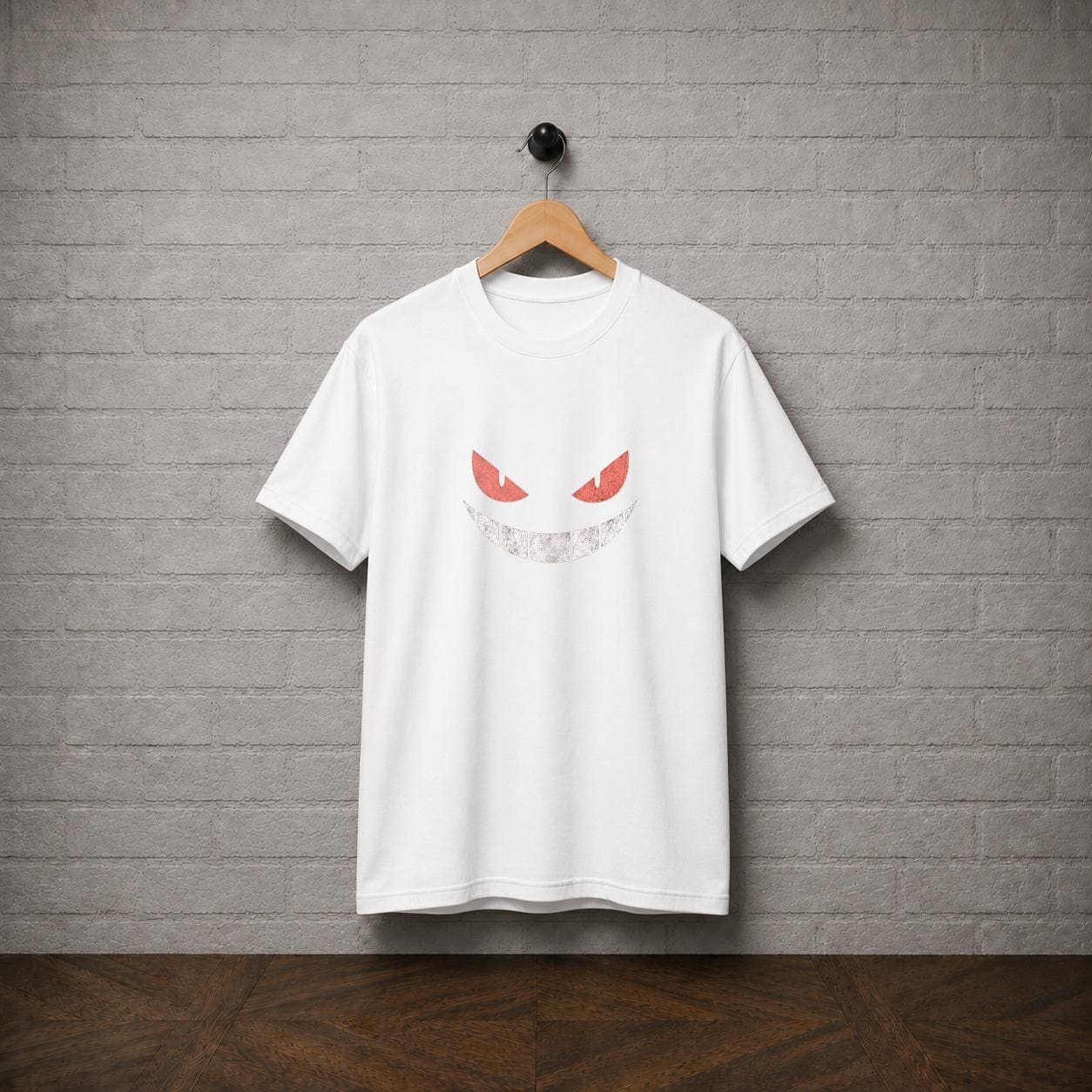 Gengar Ghost Face T-Shirt, Minimalist Anime Gamer Tee