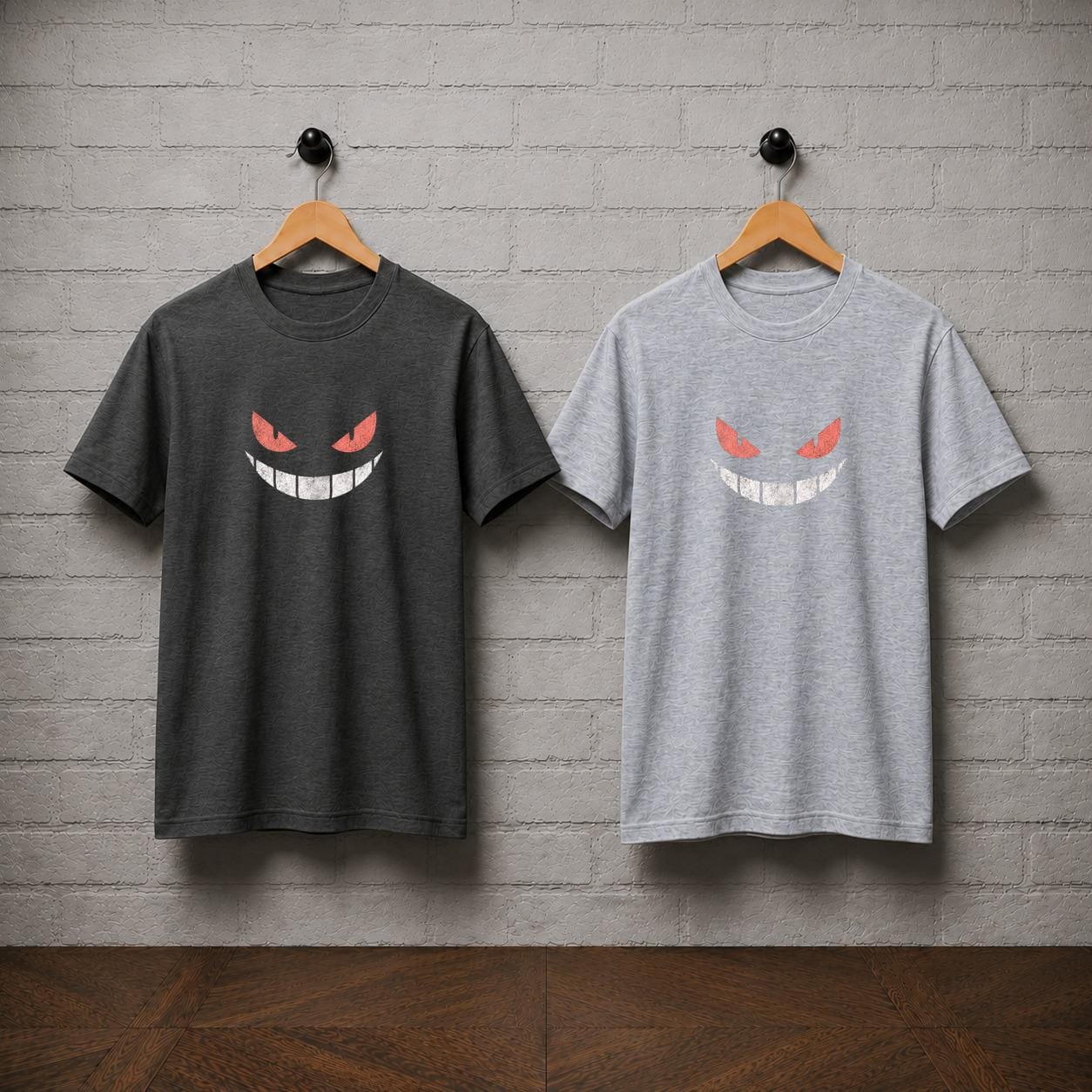 Gengar Ghost Face T-Shirt, Minimalist Anime Gamer Tee