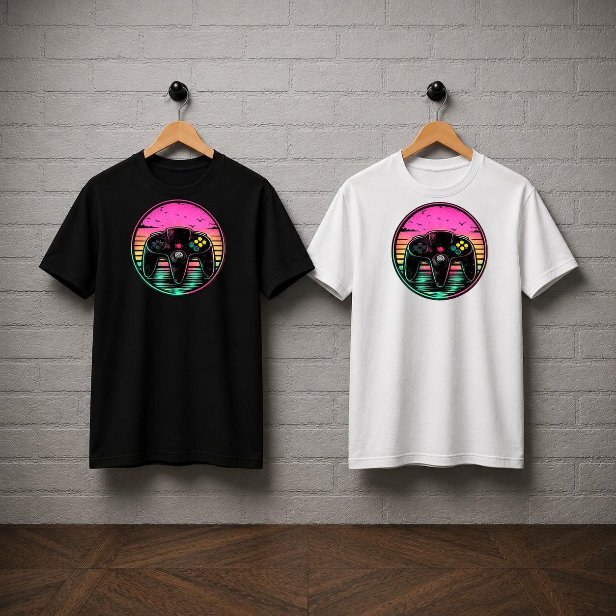 Nintendo 64 Controller T-Shirt, Retro N64 Vaporwave Sunset Gaming Tee