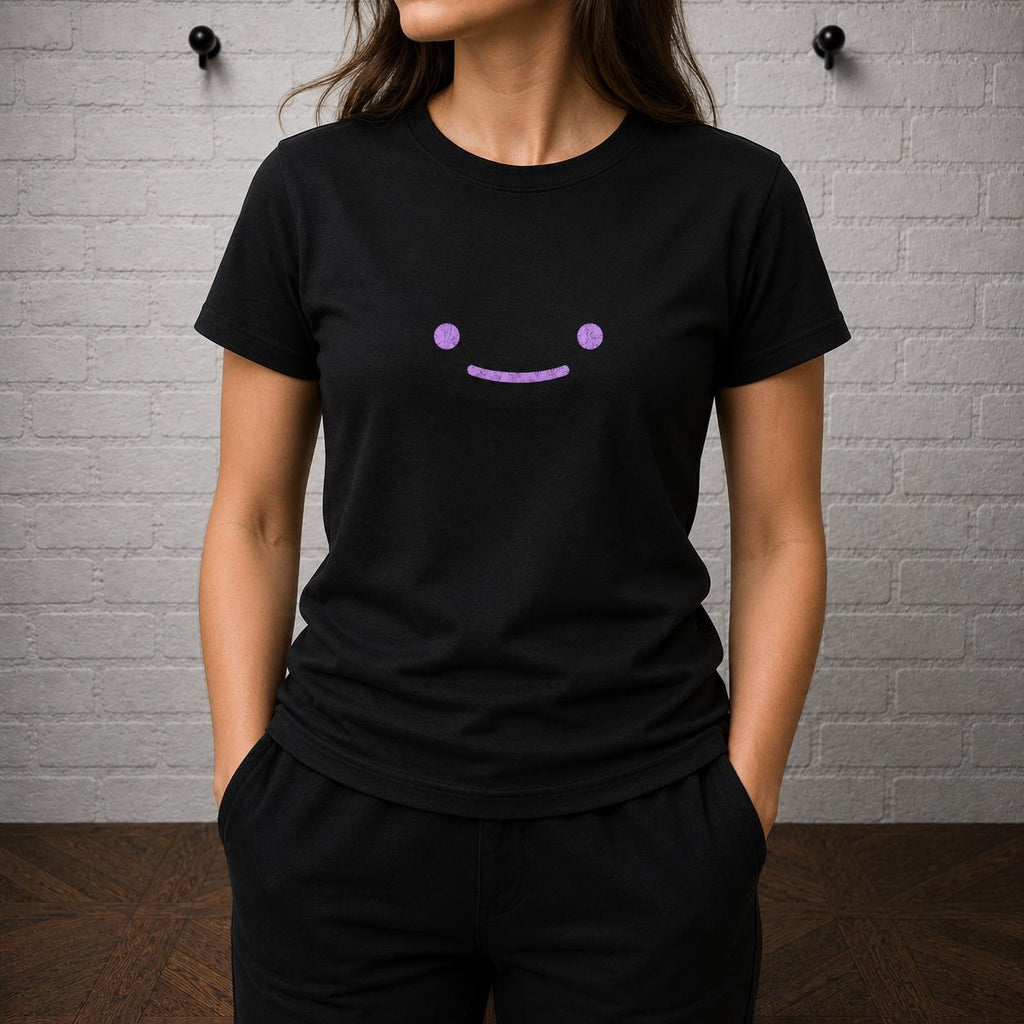Ditto Inspired Minimalist T-Shirt, Purple Smile Graphic Tee, Anime Gamer Apparel