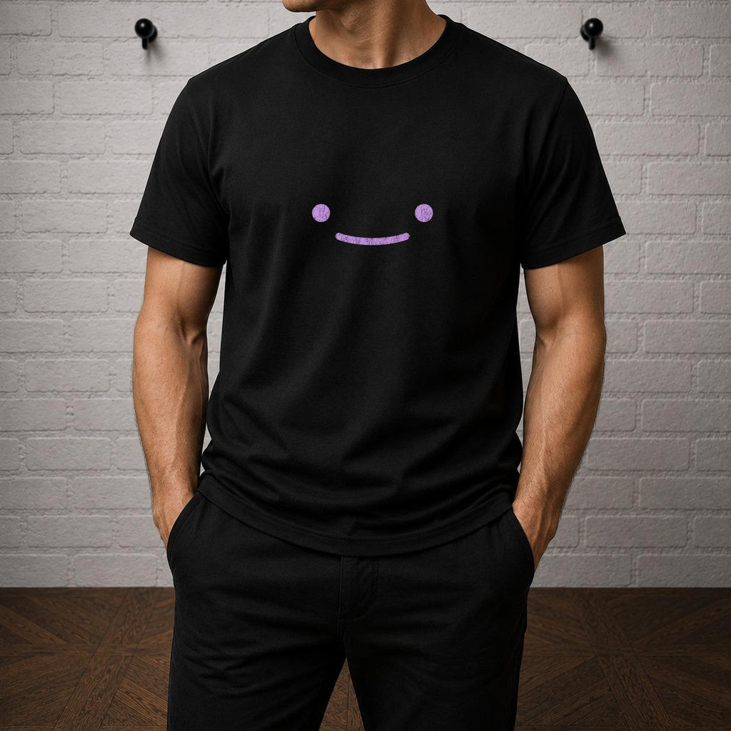 Ditto Inspired Minimalist T-Shirt, Purple Smile Graphic Tee, Anime Gamer Apparel