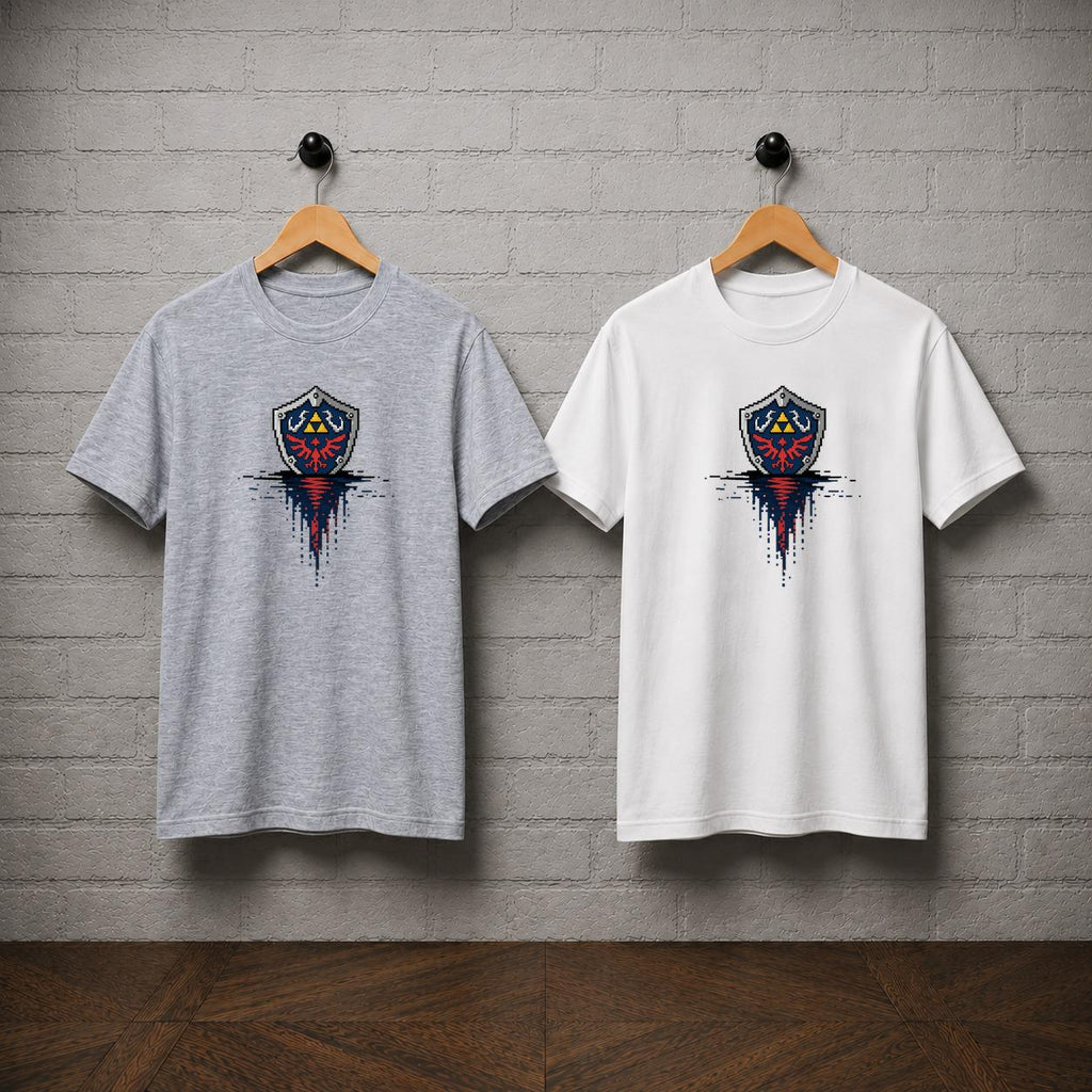 Hylian Shield Pixel Art T-Shirt, Zelda Triforce Gamer Tee, Retro Gaming Apparel