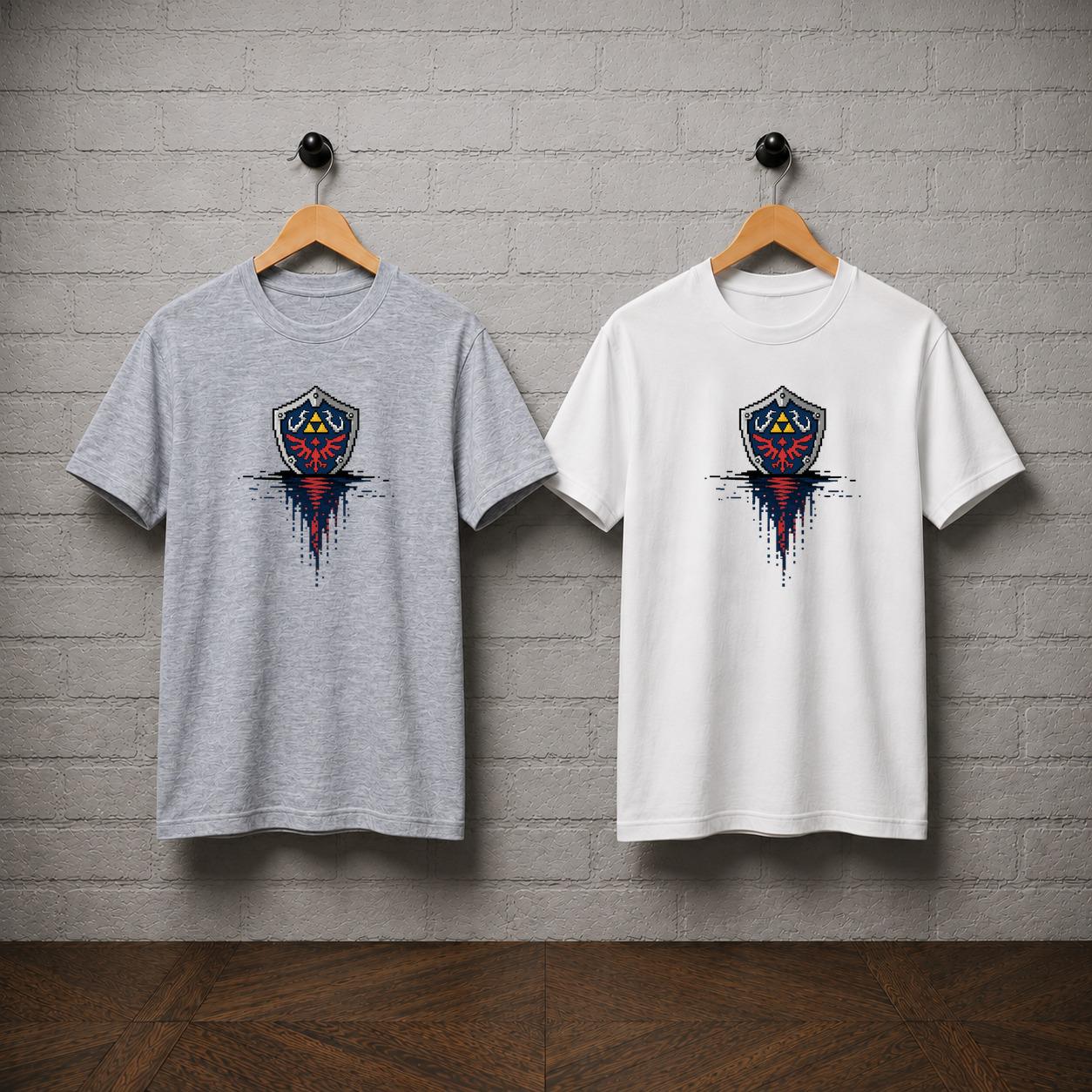 Hylian Shield Pixel Art T-Shirt, Zelda Triforce Gamer Tee, Retro Gaming Apparel