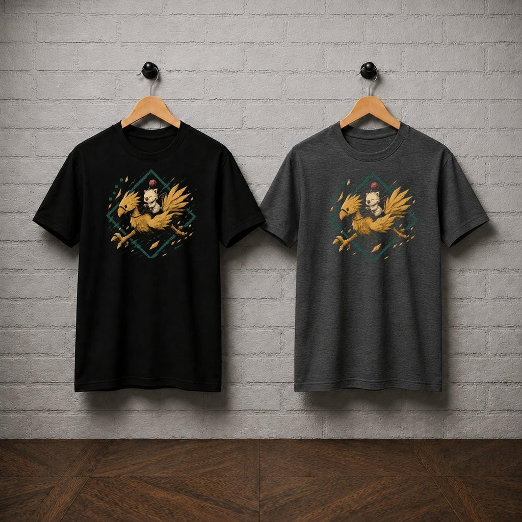Chocobo Moogle T-Shirt, Final Fantasy Shirt, Choco Mog Summon JRPG Graphic Tee, Retro PlayStation