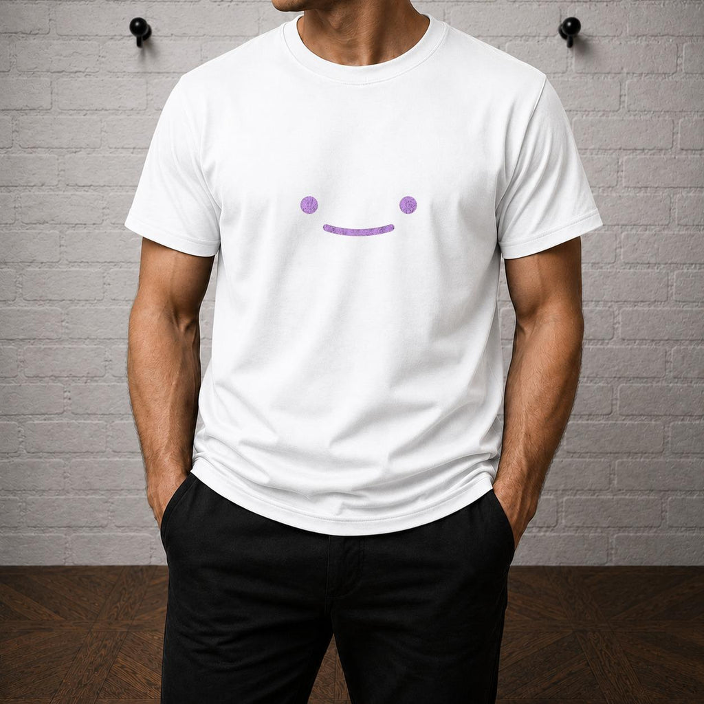 Ditto Inspired Minimalist T-Shirt, Purple Smile Graphic Tee, Anime Gamer Apparel