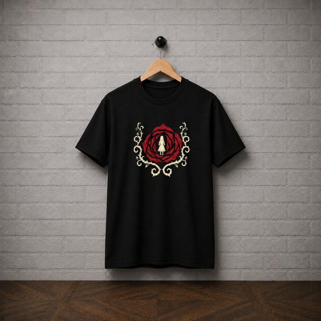 Rule of Rose T-Shirt, Gothic Horror Game Tee, Red Rose Silhouette Graphic Shirt