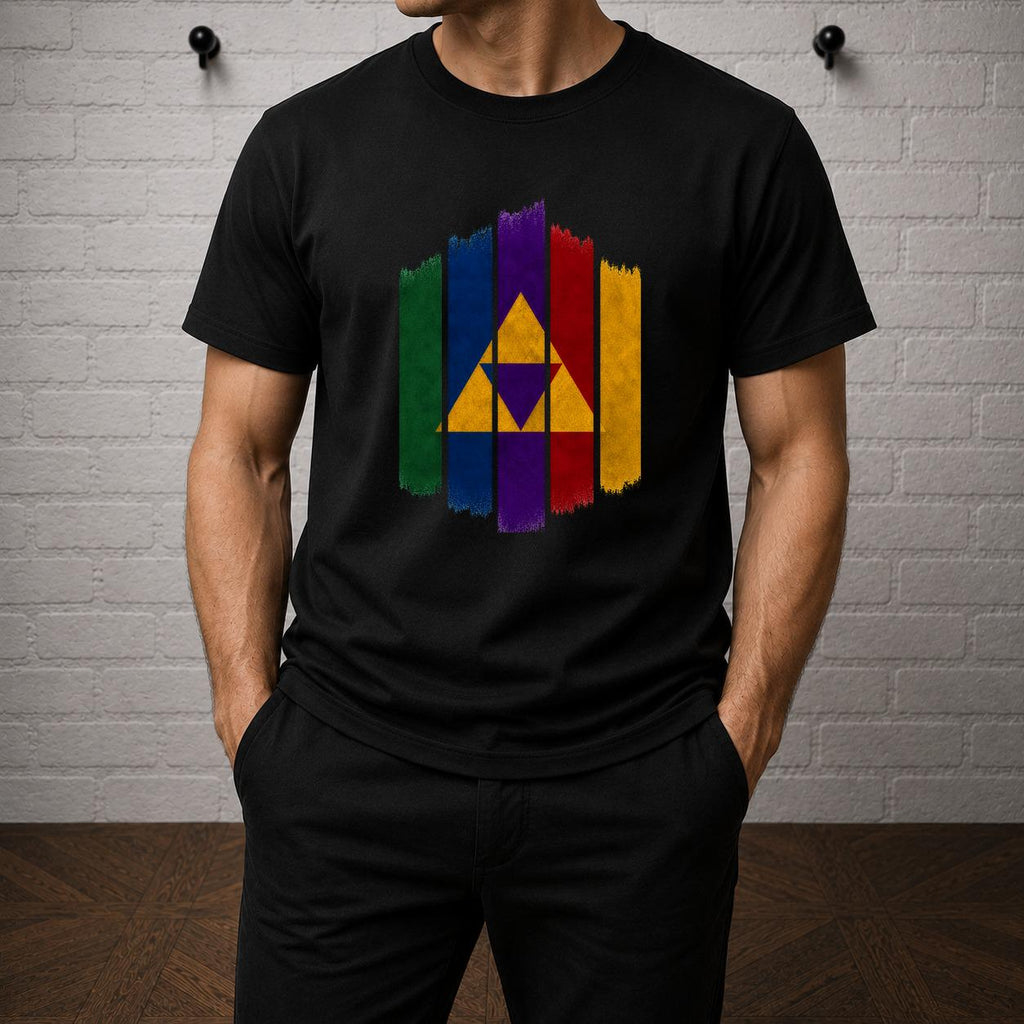 Zelda Triforce T-Shirt, Geometric Brushstroke Gaming Tee, Hyrule Retro Gamer Apparel