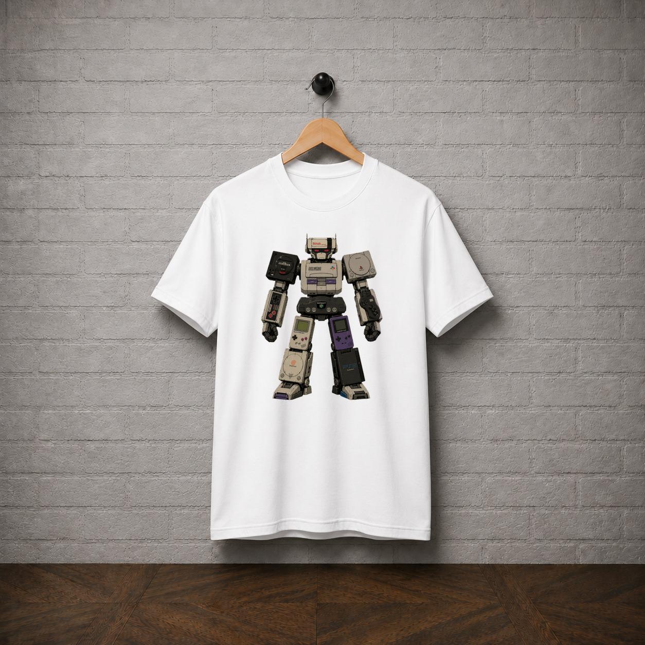 Retro Console Robot T-Shirt, 90s Gaming Graphic Tee, Nintendo Sega Gamer Apparel