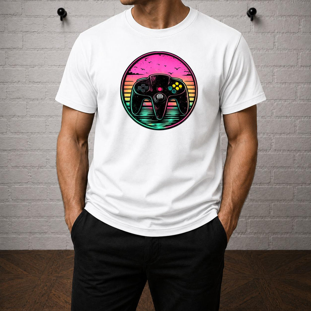 Nintendo 64 Controller T-Shirt, Retro N64 Vaporwave Sunset Gaming Tee