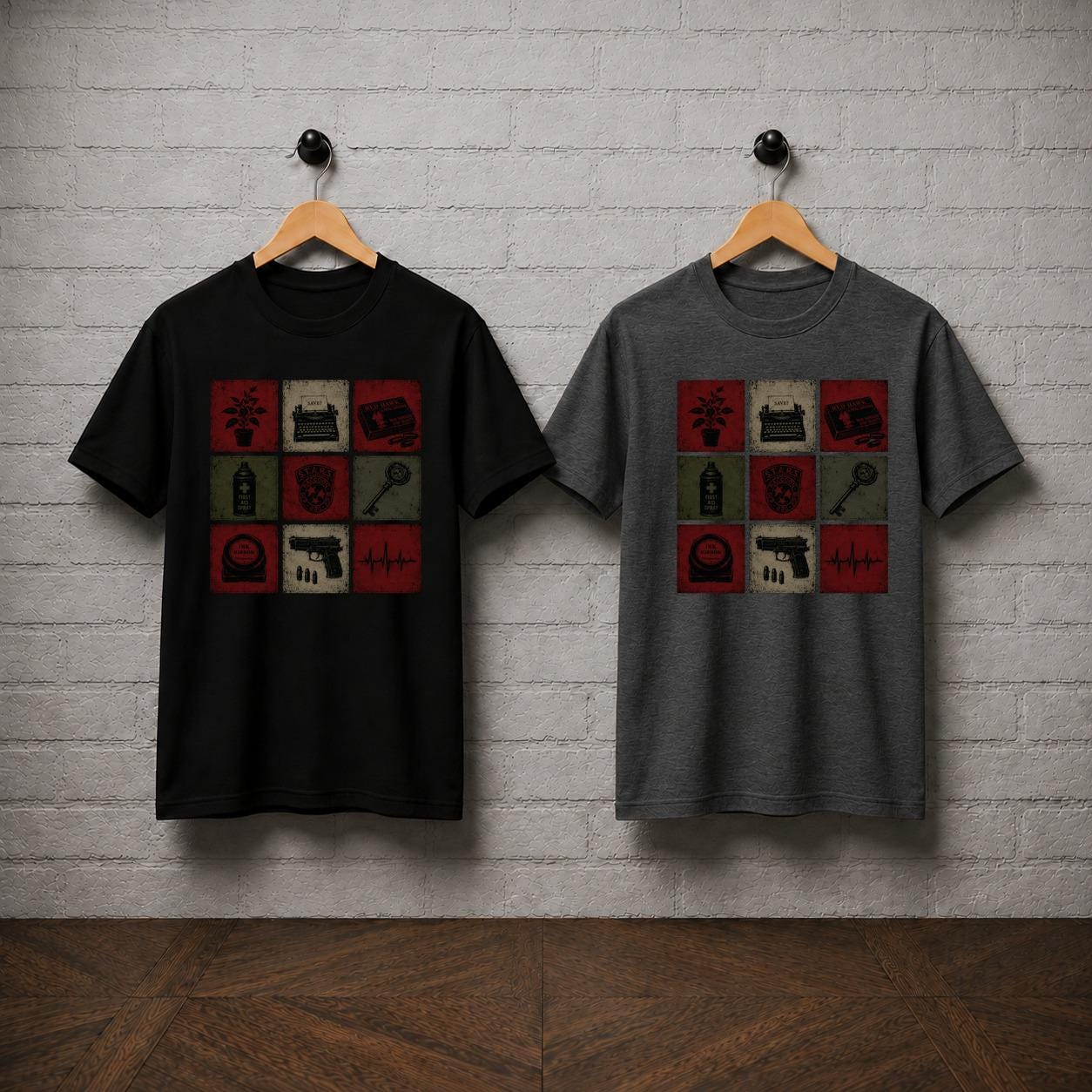 Resident Evil Items T-Shirt, Survival Horror Grid Graphic Tee, Raccoon City Game Shirt