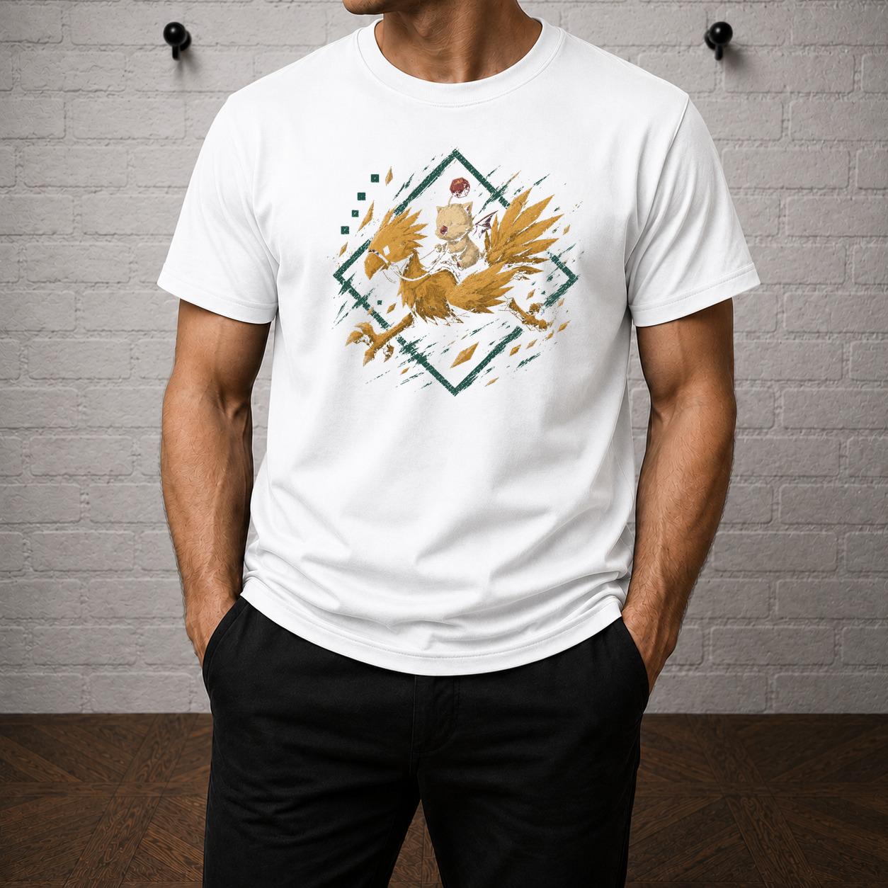 Chocobo Moogle T-Shirt, Final Fantasy Shirt, Choco Mog Summon JRPG Graphic Tee, Retro PlayStation