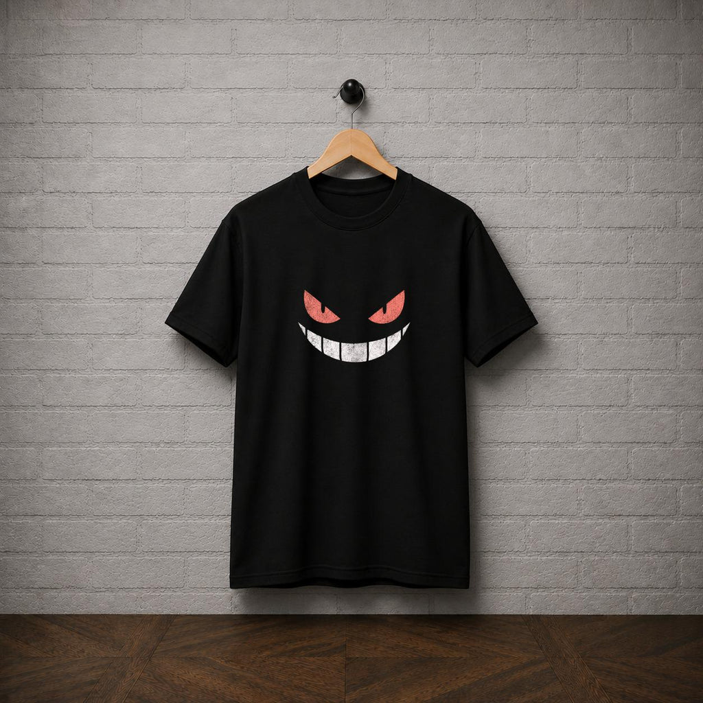 Gengar Ghost Face T-Shirt, Minimalist Anime Gamer Tee
