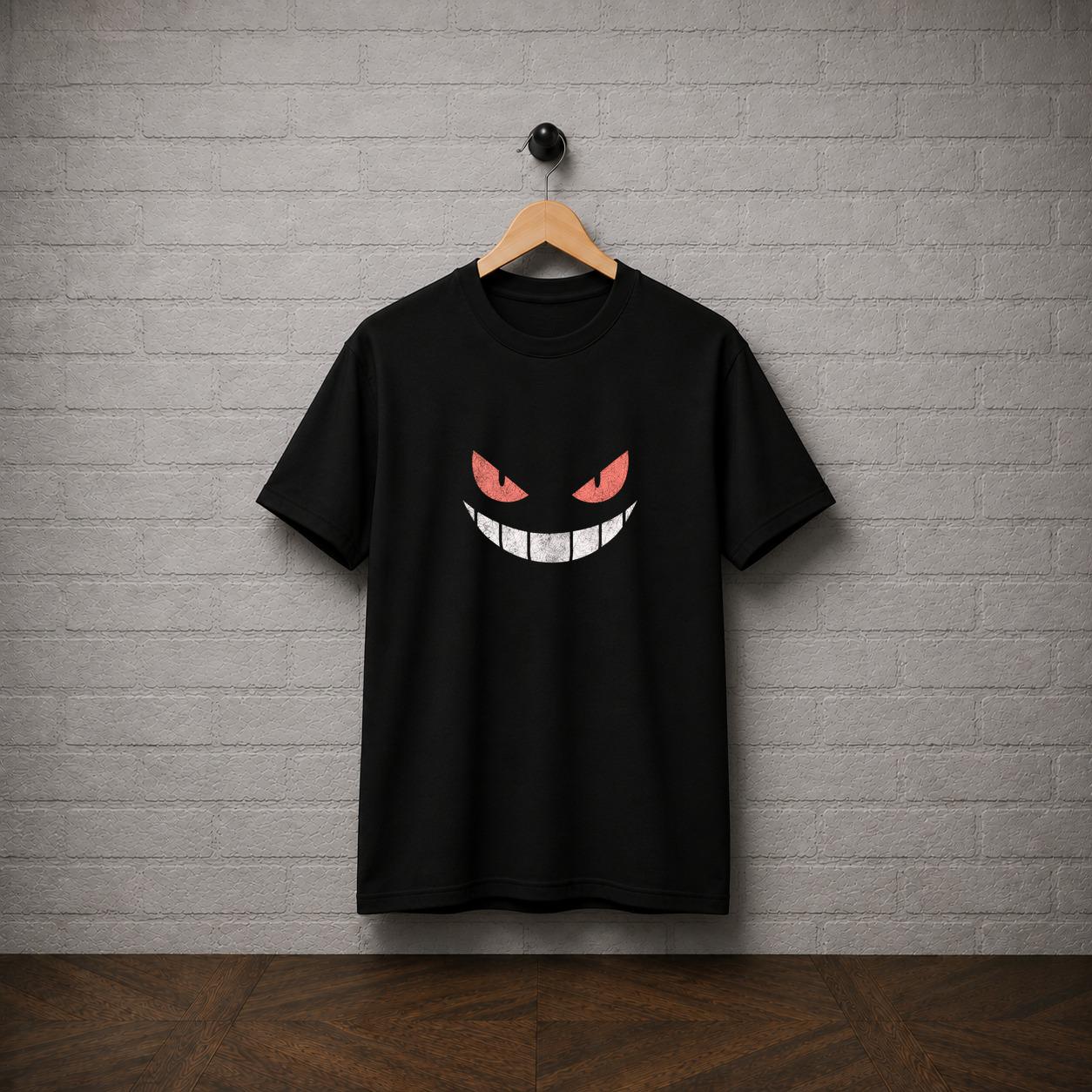 Gengar Ghost Face T-Shirt, Minimalist Anime Gamer Tee