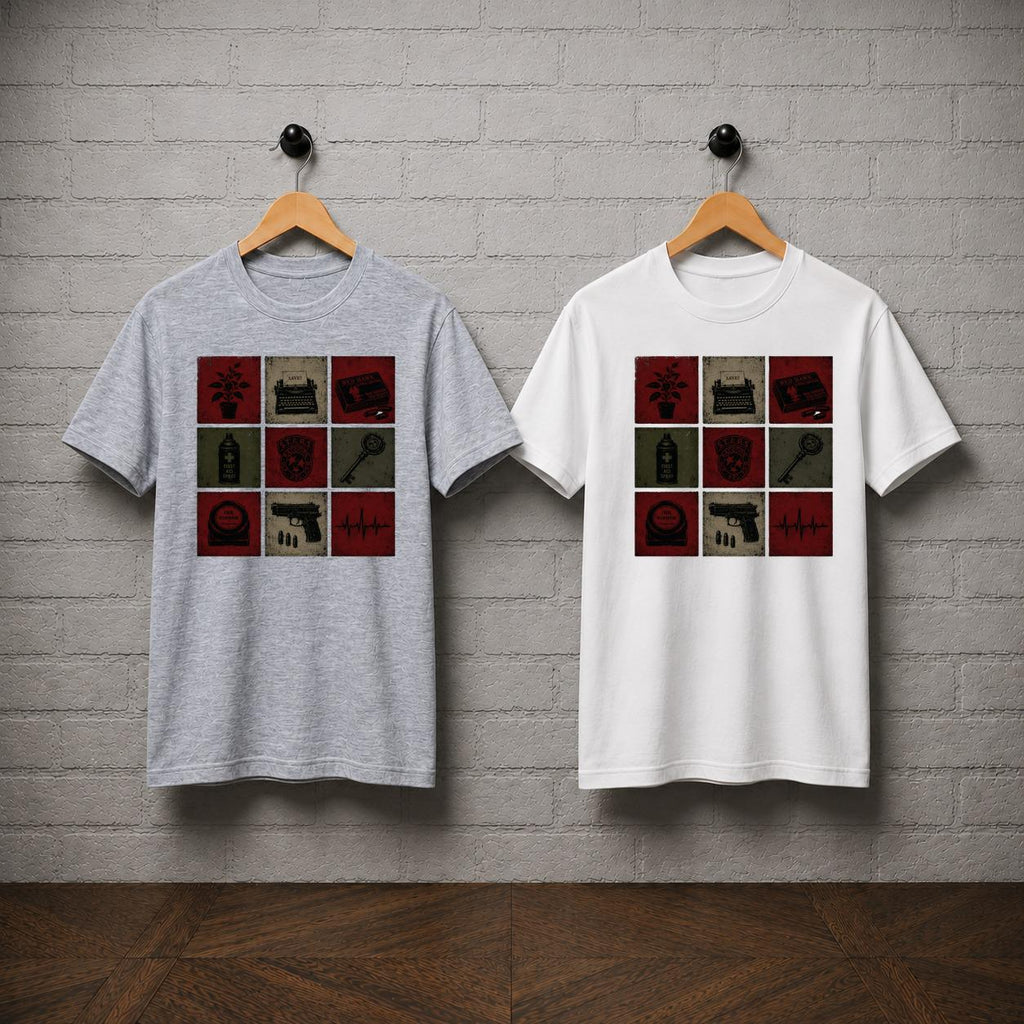 Resident Evil Items T-Shirt, Survival Horror Grid Graphic Tee, Raccoon City Game Shirt
