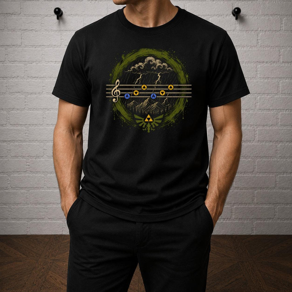 Zelda Song of Storms T-Shirt, Ocarina of Time Music Tee, Hyrule Gamer Graphic