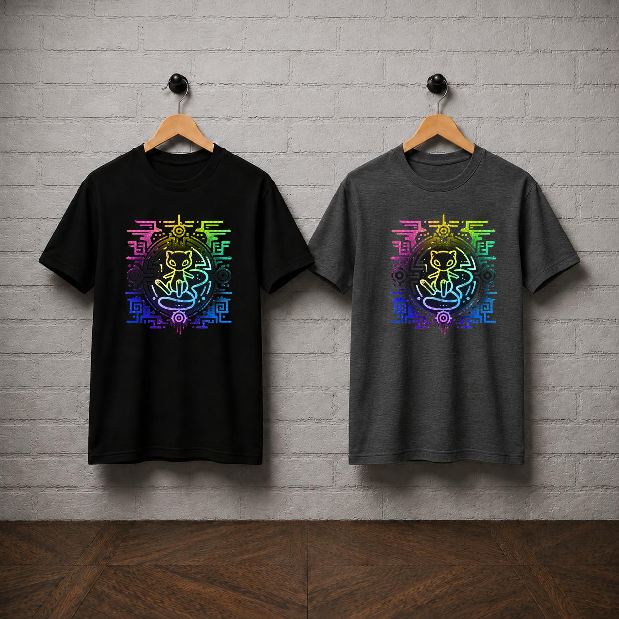 Mew Inspired Neon Anime Graphic T-Shirt