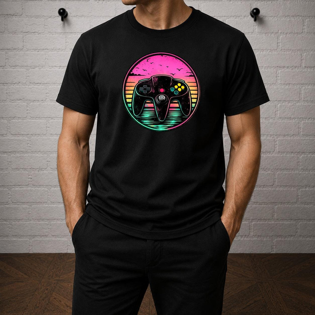 Nintendo 64 Controller T-Shirt, Retro N64 Vaporwave Sunset Gaming Tee