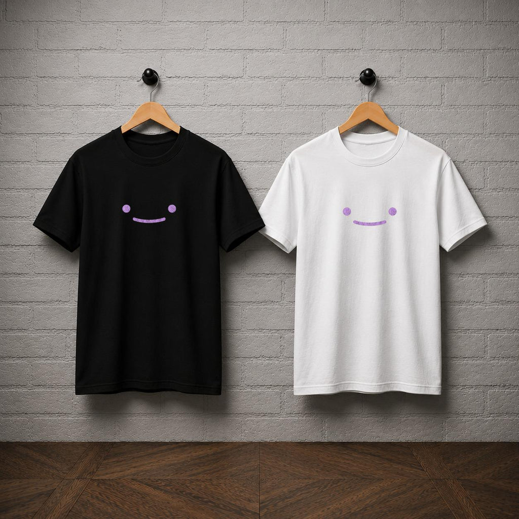 Ditto Inspired Minimalist T-Shirt, Purple Smile Graphic Tee, Anime Gamer Apparel