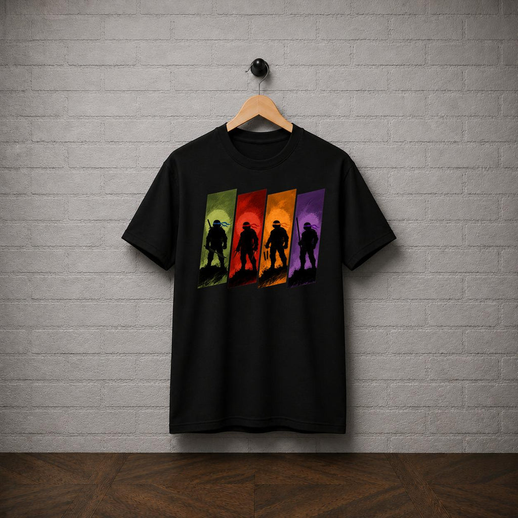 TMNT Ninja Turtle Silhouette T-Shirt, Retro Cartoon Graphic Tee