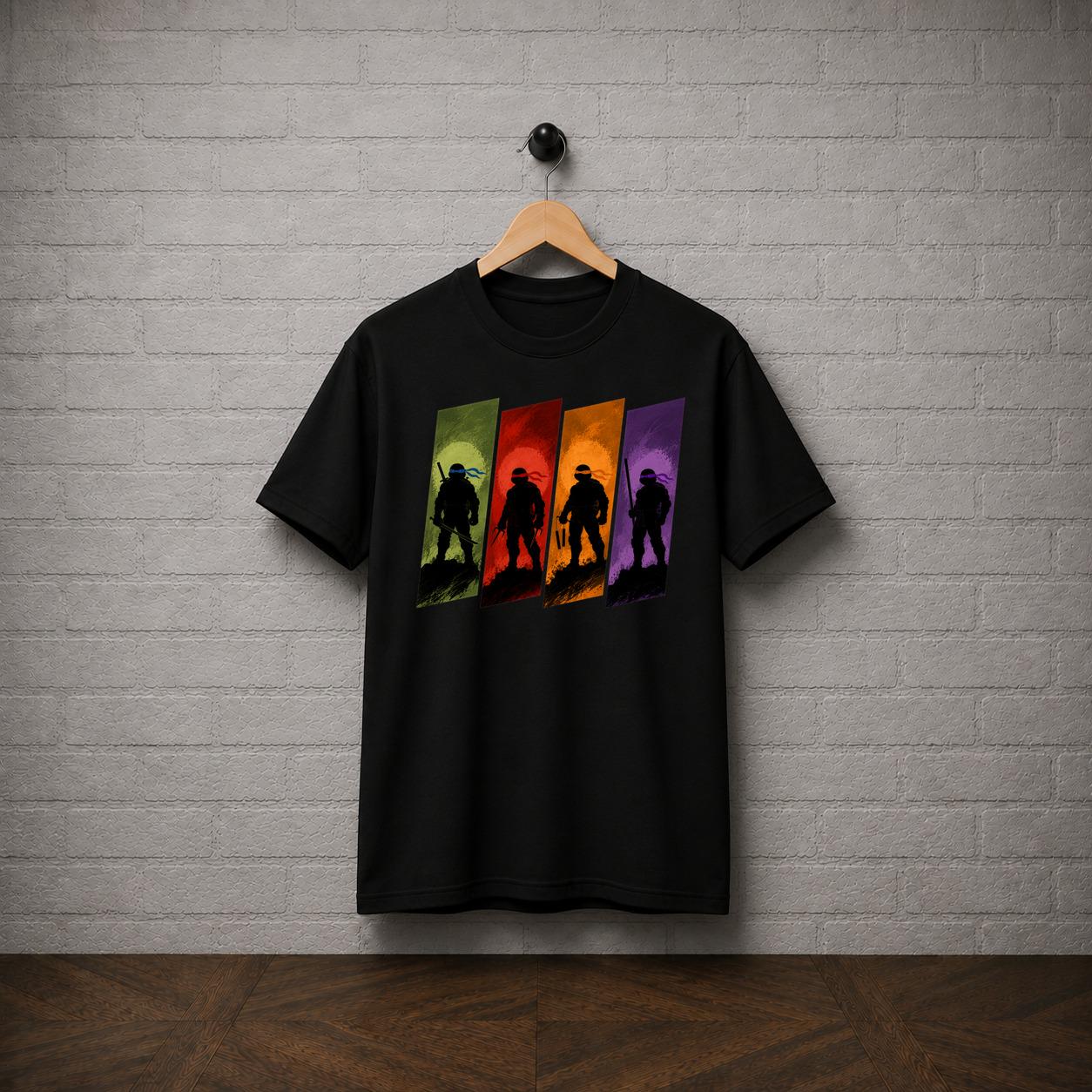 TMNT Ninja Turtle Silhouette T-Shirt, Retro Cartoon Graphic Tee