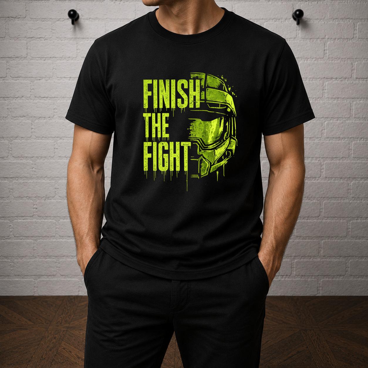 Halo Finish The Fight T-Shirt, Master Chief Spartan Helmet Graphic Tee