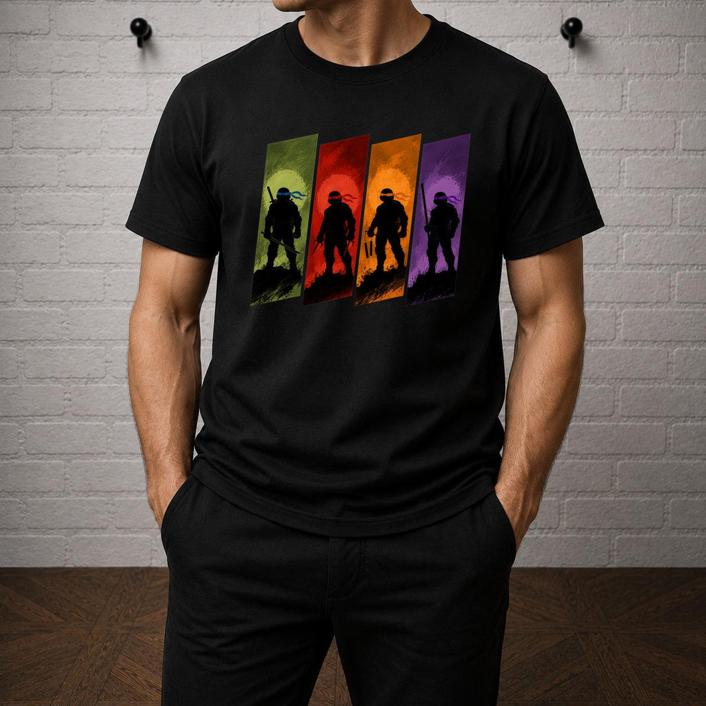 TMNT Ninja Turtle Silhouette T-Shirt, Retro Cartoon Graphic Tee