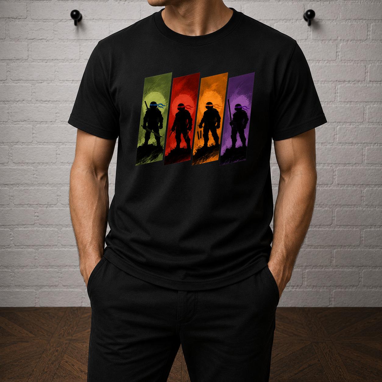 TMNT Ninja Turtle Silhouette T-Shirt, Retro Cartoon Graphic Tee
