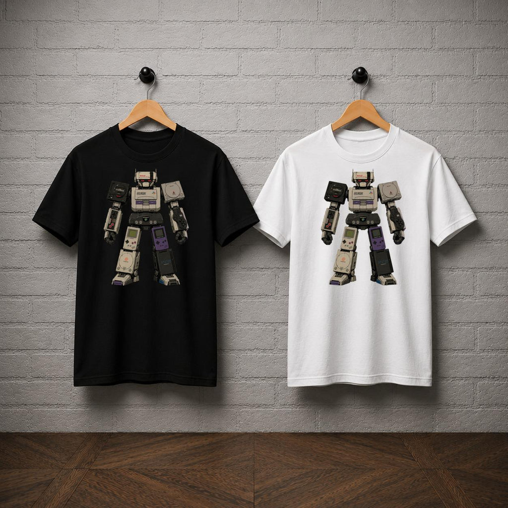 Retro Console Robot T-Shirt, 90s Gaming Graphic Tee, Nintendo Sega Gamer Apparel