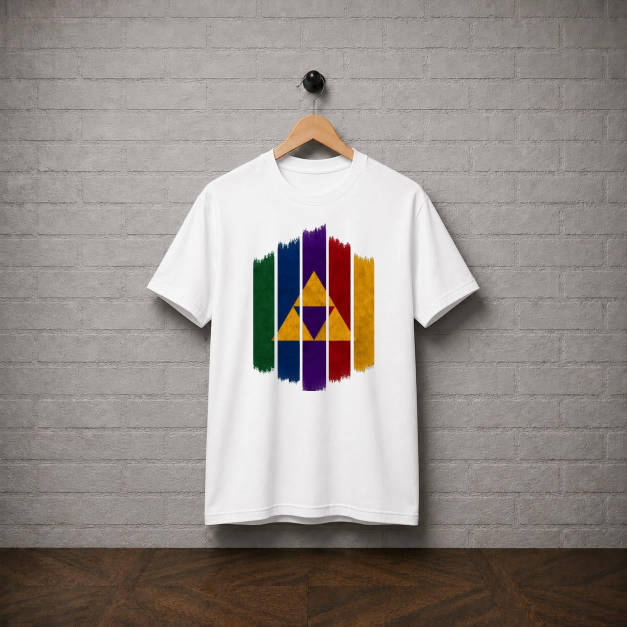 Zelda Triforce T-Shirt, Geometric Brushstroke Gaming Tee, Hyrule Retro Gamer Apparel