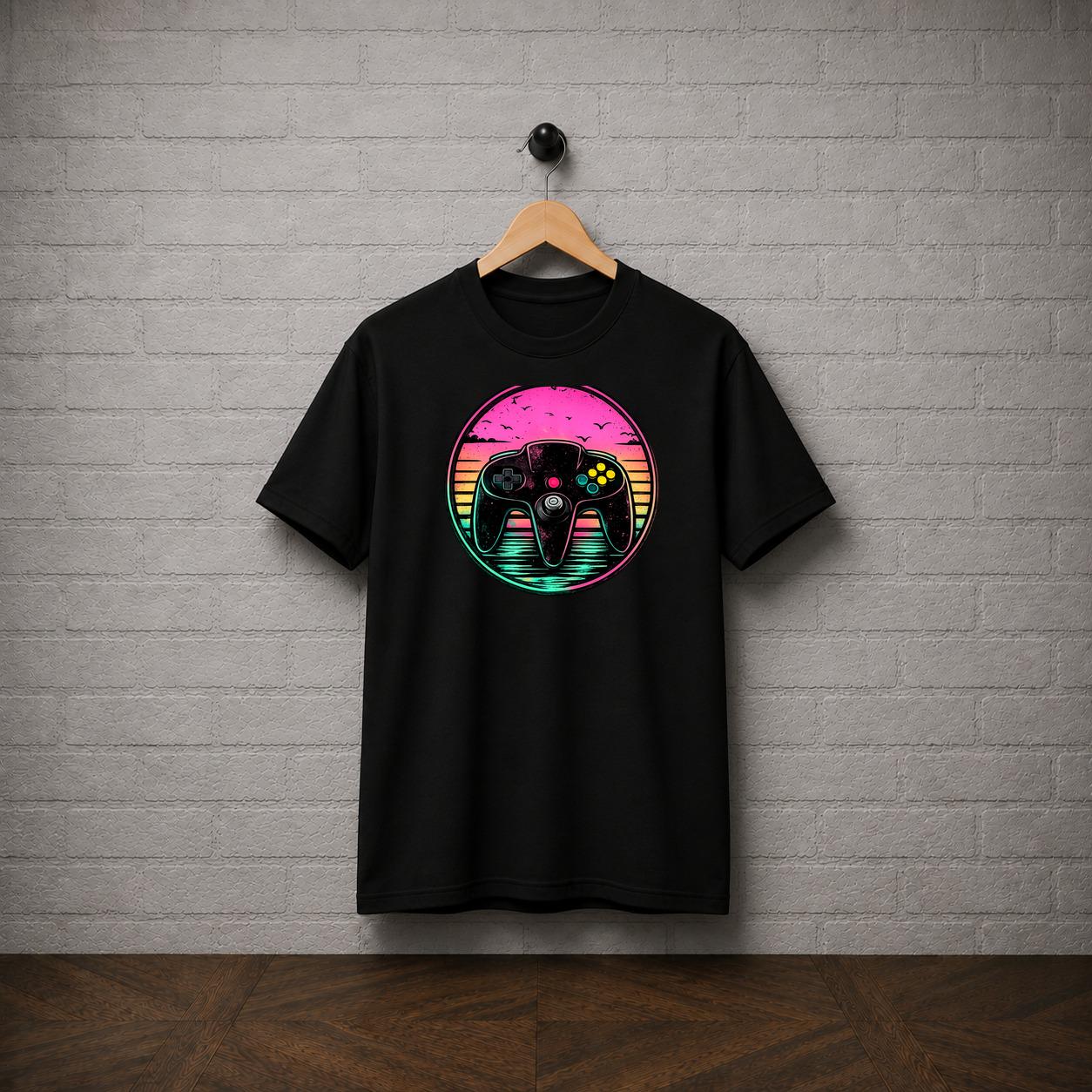 Nintendo 64 Controller T-Shirt, Retro N64 Vaporwave Sunset Gaming Tee