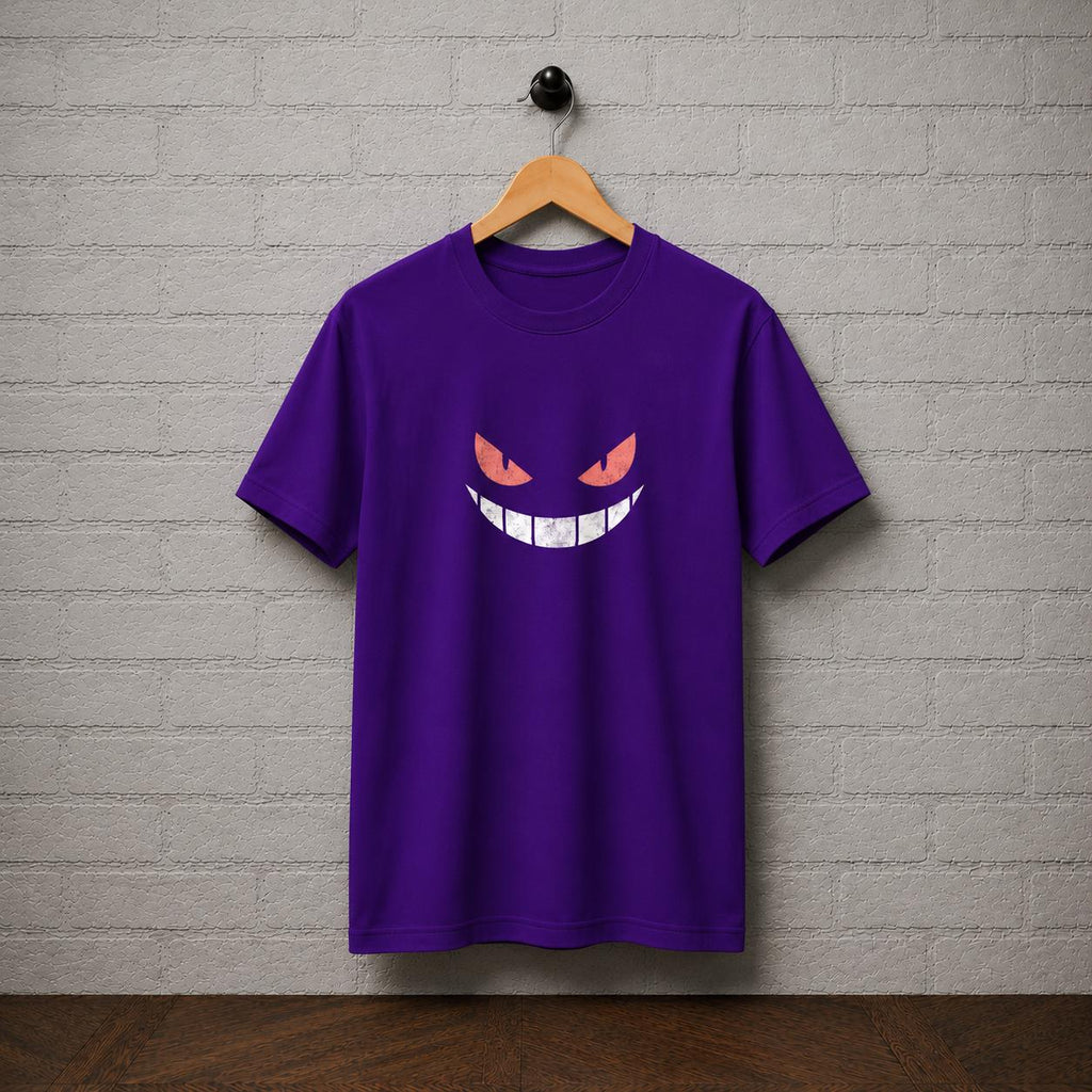 Gengar Ghost Face T-Shirt, Minimalist Anime Gamer Tee