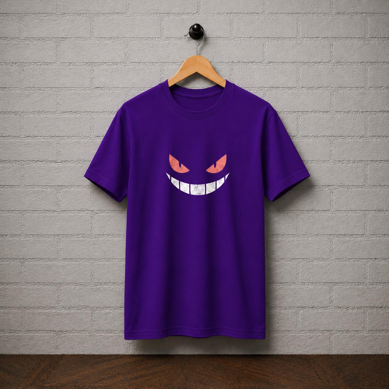 Gengar Ghost Face T-Shirt, Minimalist Anime Gamer Tee