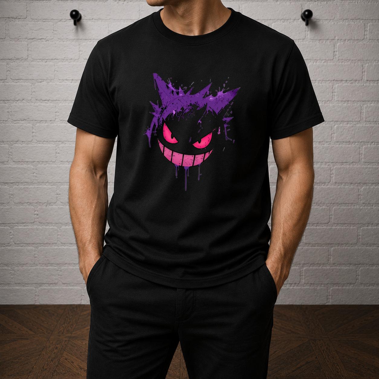 Gengar T-Shirt, Spooky Ghost Type Anime Graphic Tee, Gamer Streetwear