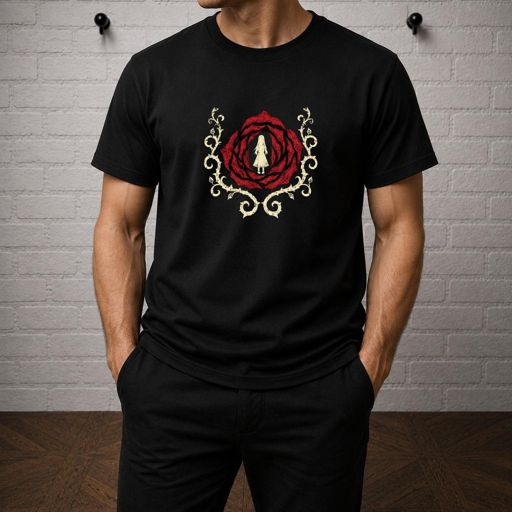 Rule of Rose T-Shirt, Gothic Horror Game Tee, Red Rose Silhouette Graphic Shirt