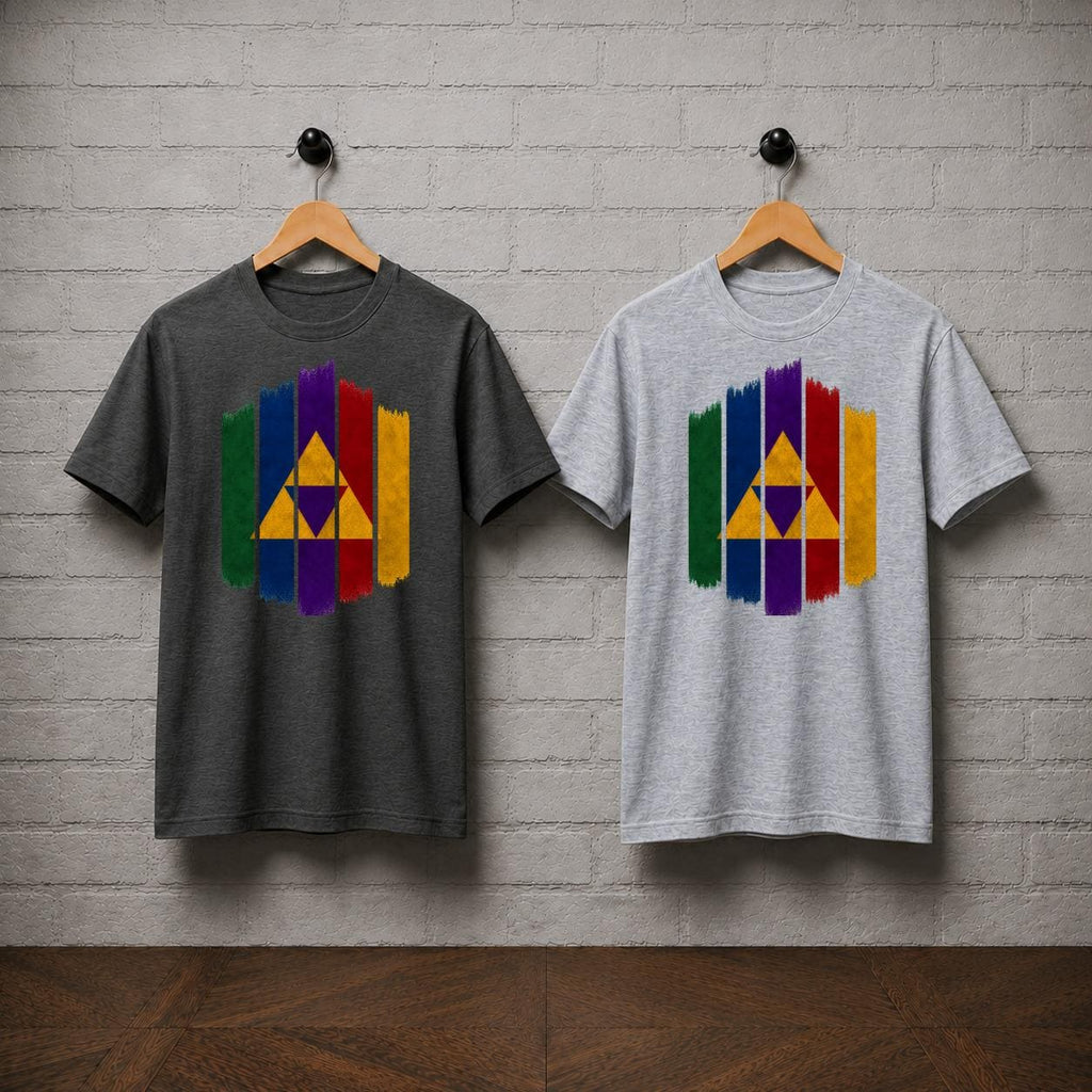 Zelda Triforce T-Shirt, Geometric Brushstroke Gaming Tee, Hyrule Retro Gamer Apparel