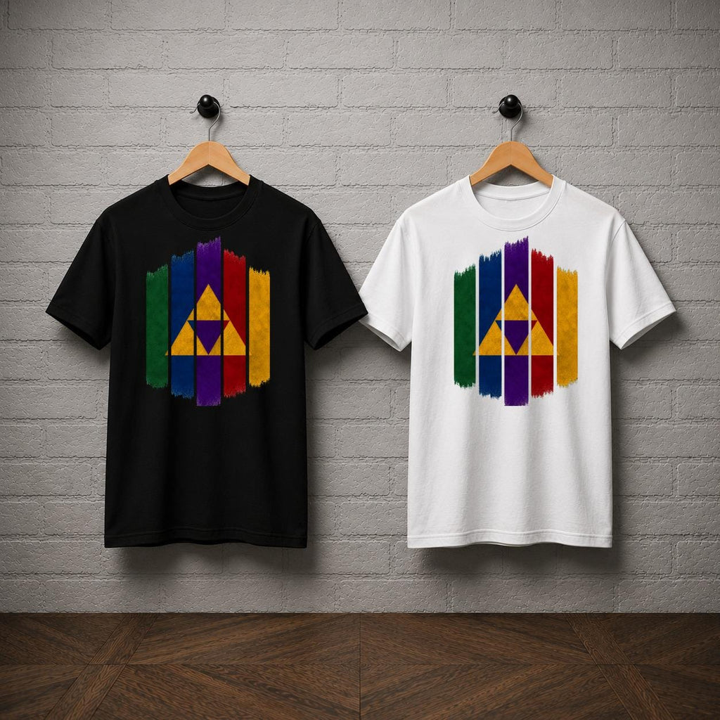 Zelda Triforce T-Shirt, Geometric Brushstroke Gaming Tee, Hyrule Retro Gamer Apparel