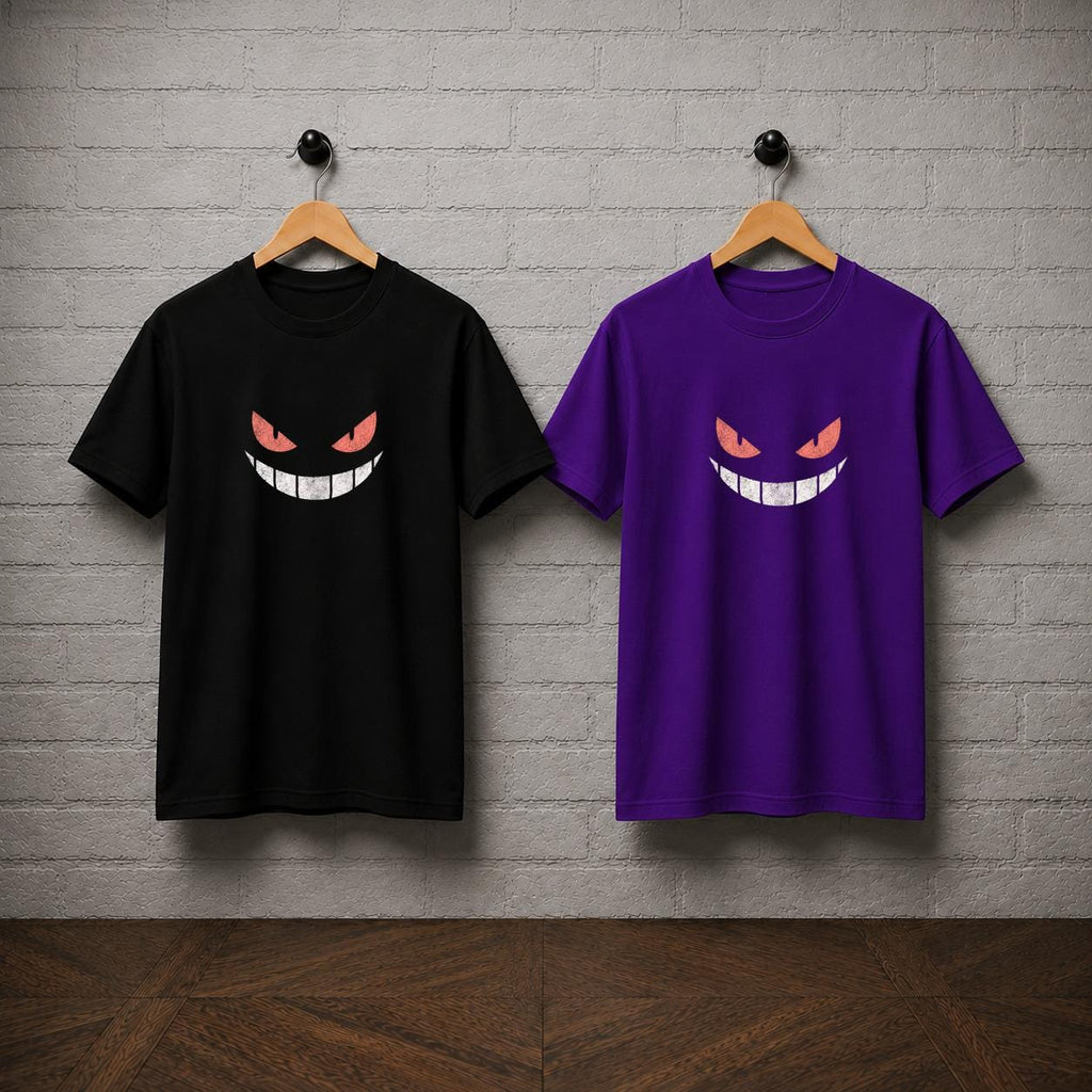 Gengar Ghost Face T-Shirt, Minimalist Anime Gamer Tee