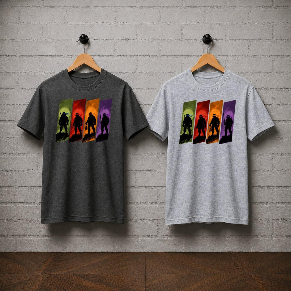 TMNT Ninja Turtle Silhouette T-Shirt, Retro Cartoon Graphic Tee