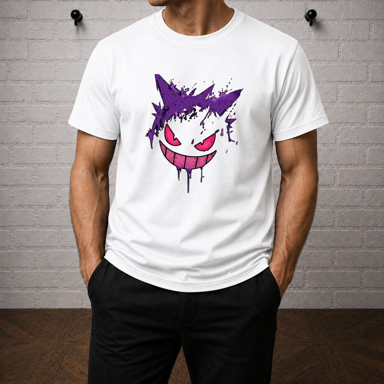 Gengar T-Shirt, Spooky Ghost Type Anime Graphic Tee, Gamer Streetwear