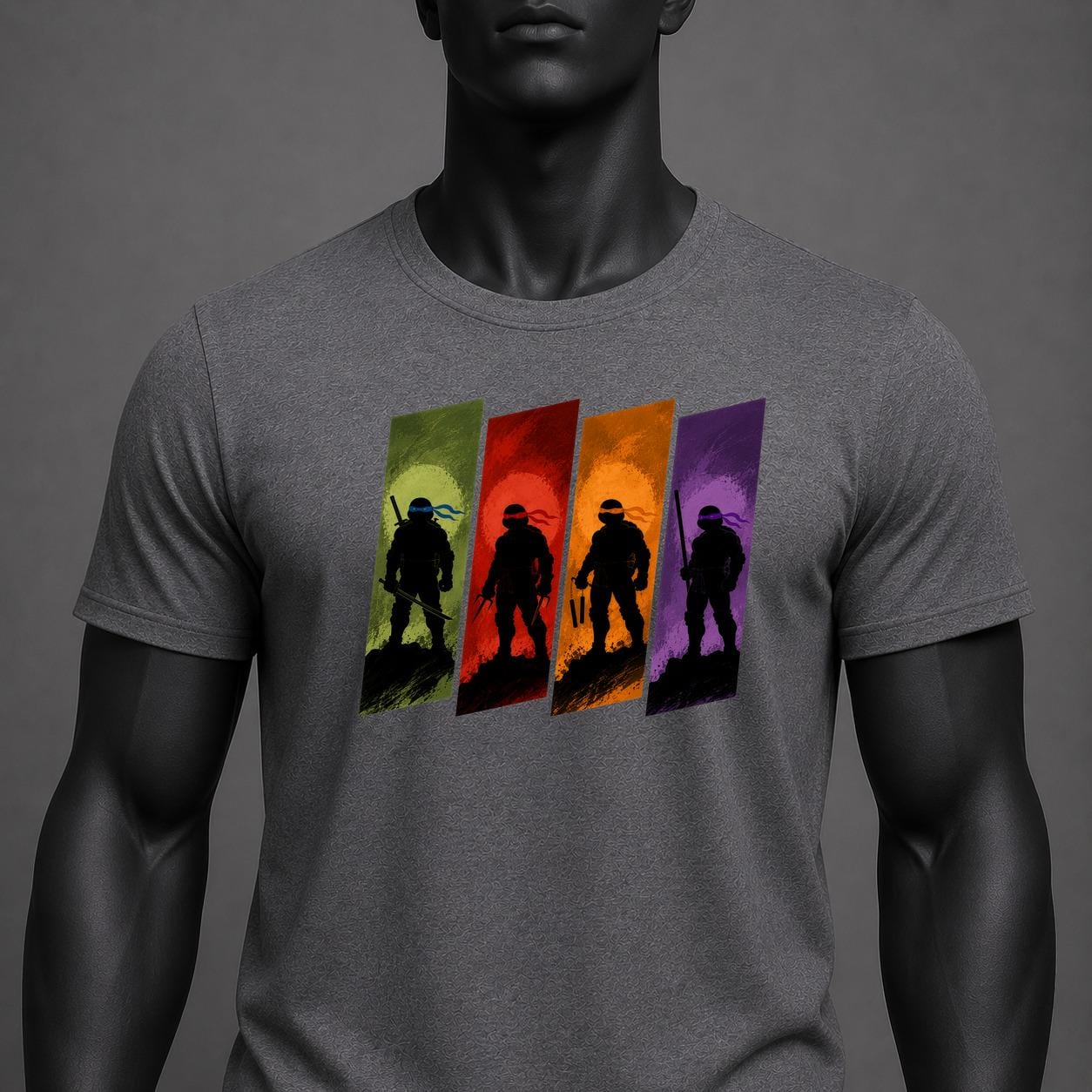 TMNT Ninja Turtle Silhouette T-Shirt, Retro Cartoon Graphic Tee