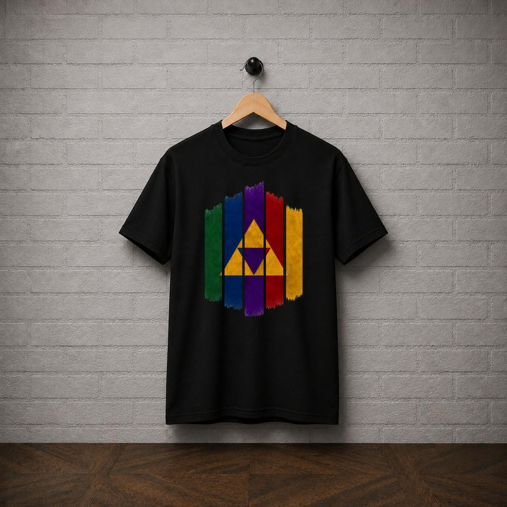Zelda Triforce T-Shirt, Geometric Brushstroke Gaming Tee, Hyrule Retro Gamer Apparel